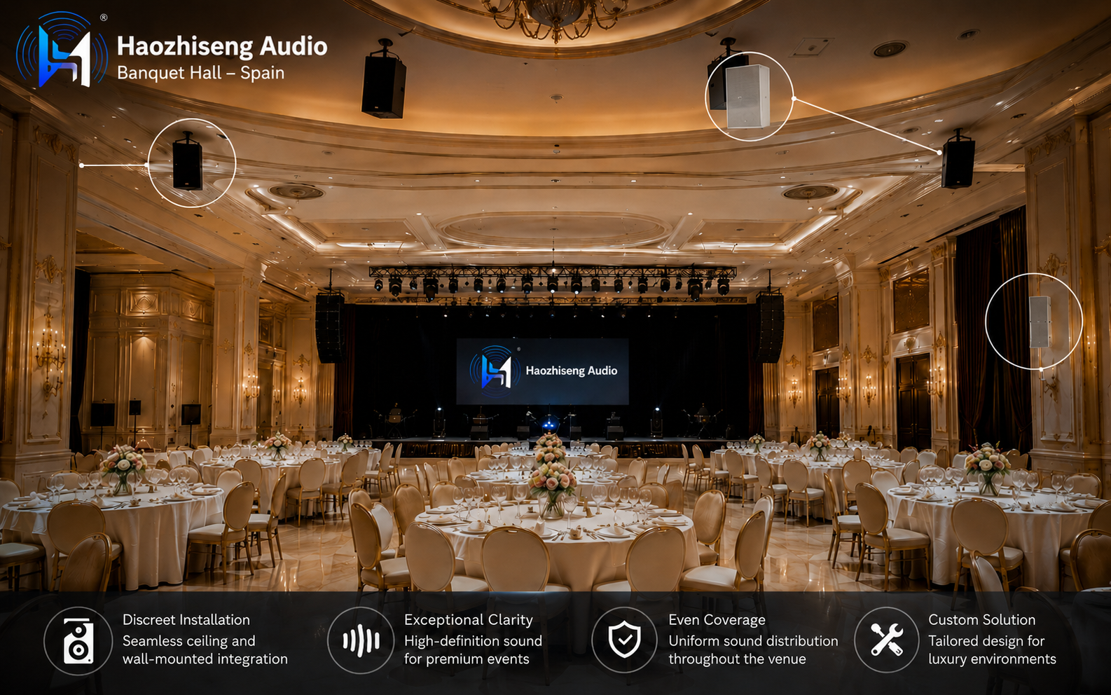 Banquet hall audio installation -- Spain
