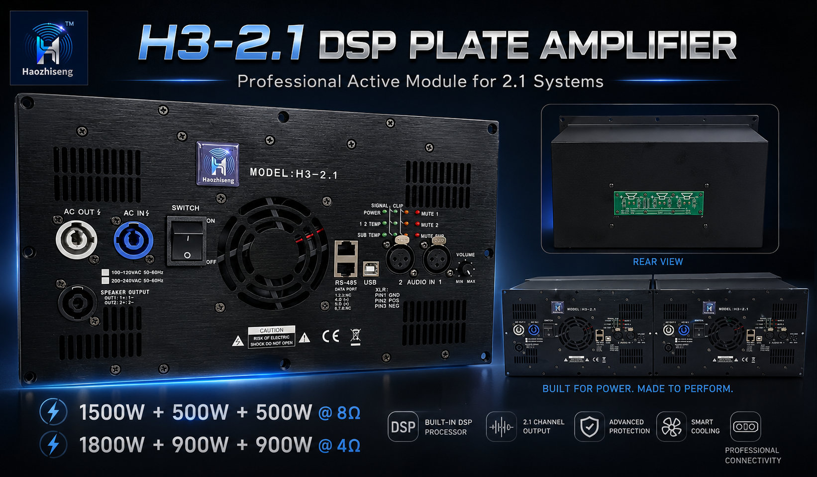 H3 Series 2.1-Channel DSP Plate Amplifier Module for Passive Subwoofer and Line Array by Haozhiseng Audio