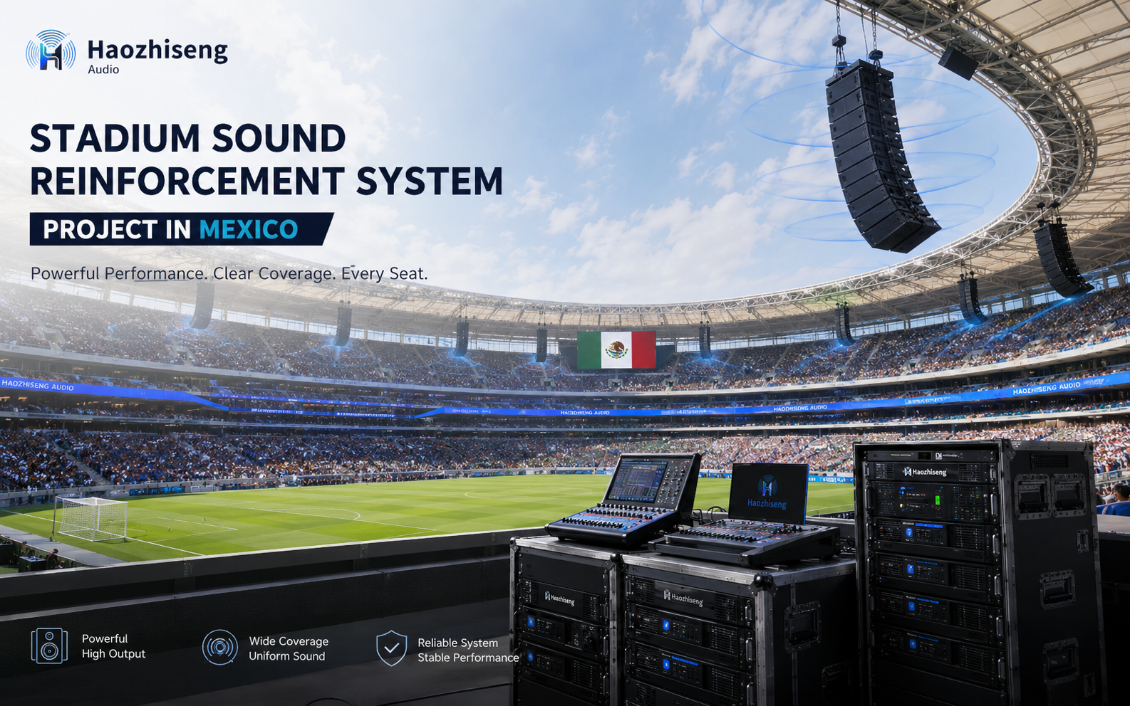 Stadium PA System installation in Mexico -- high-power amplifier arrays