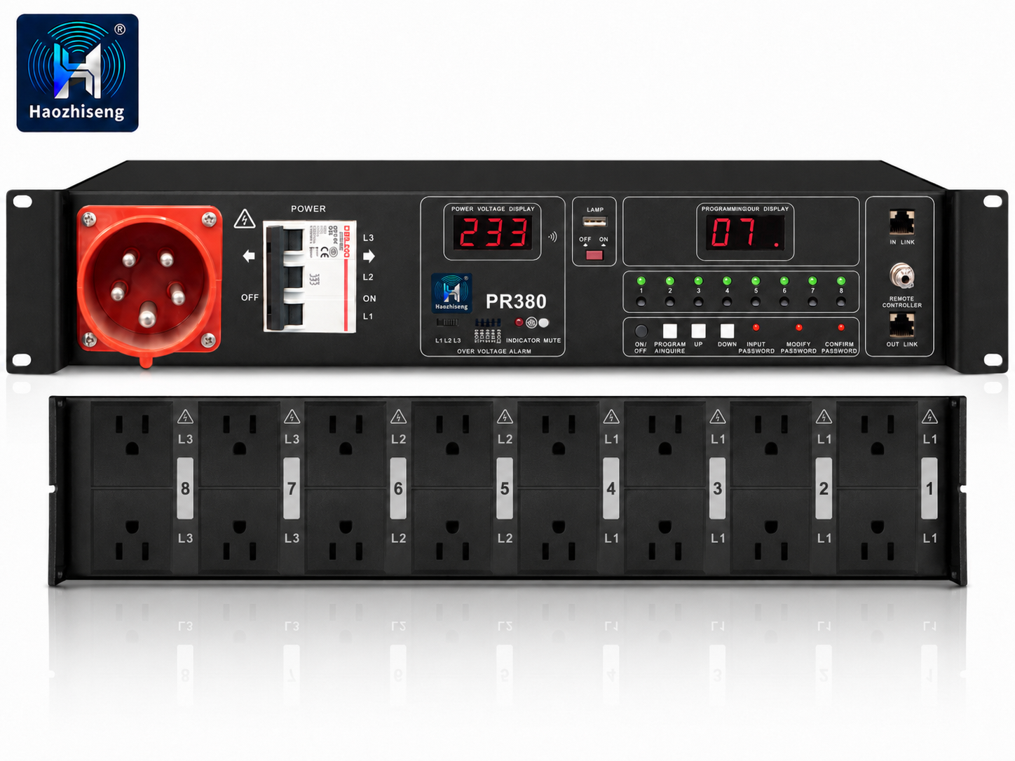 PR380 8-Channel 20kW Three-Phase Power Sequencer Controller for Professional Audio Systems