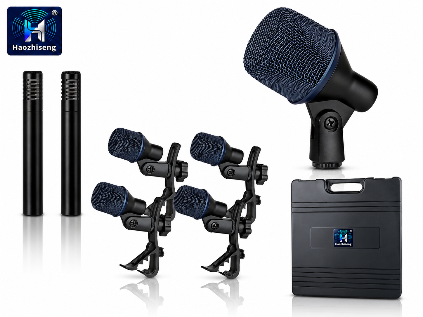 7-Piece Professional Drum Microphone Kit with Kick, Tom/Snare and Overhead Mics