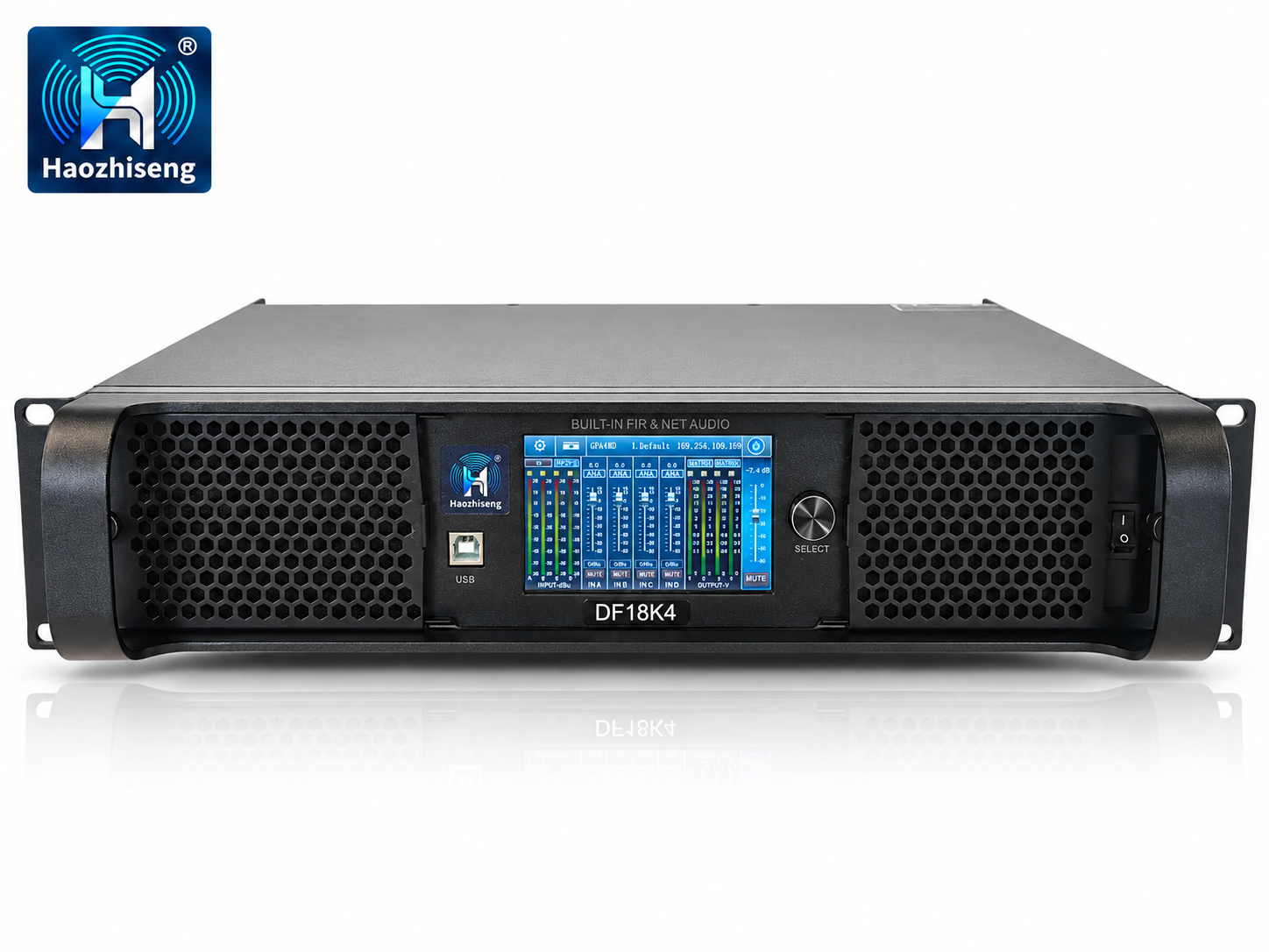 DF18K4 18000W 4-Channel Class D DSP Power Amplifier with Dante, FIR and Touchscreen