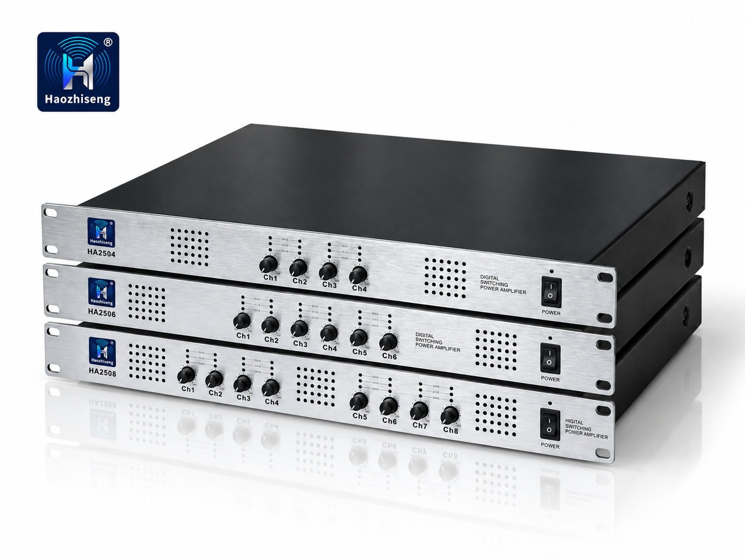 HA2504 4-Channel Class-D Power Amplifier — 4 × 250W at 8Ω, Compact 1U Design