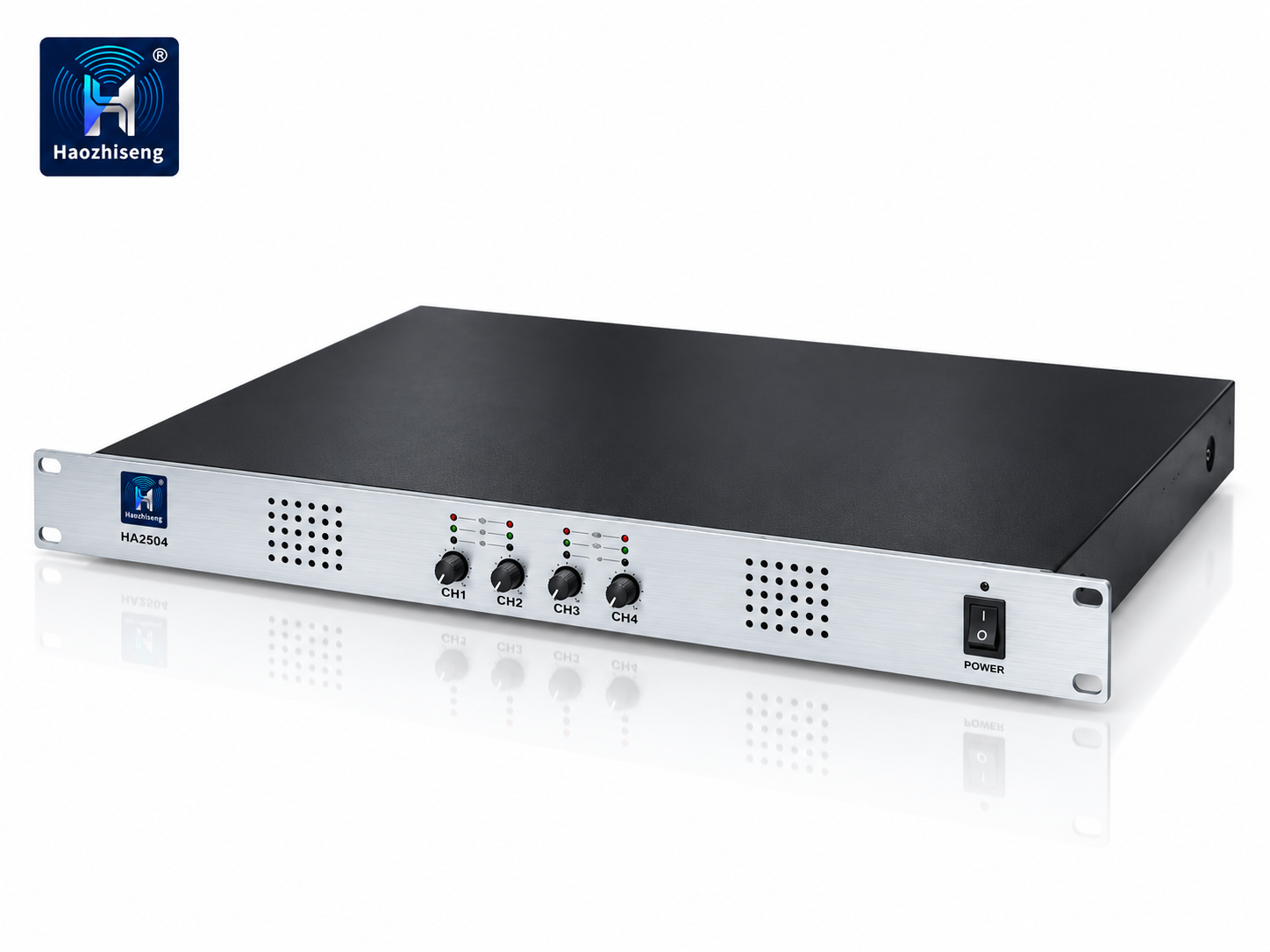 HA2504 4-Channel Class-D Power Amplifier — 4 × 250W at 8Ω, Compact 1U Design